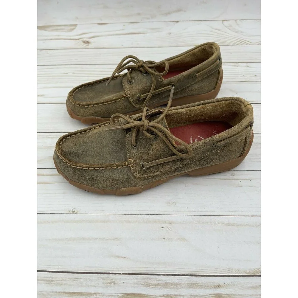 Twisted X Youth 3 M Driving Mocs Lace Up Brown Leather Shoes